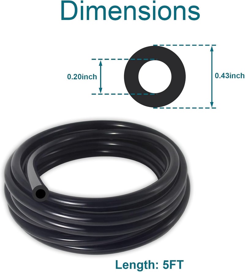 Gephynm Vacuum Hose Automotive, 5 FT 3/16 Inch ID Vacuum Line, 130PSI Max Pressure Vacuum Lines Automotive, Silicone Vacuum Line with 10PCS Clamps, Black - Image 2